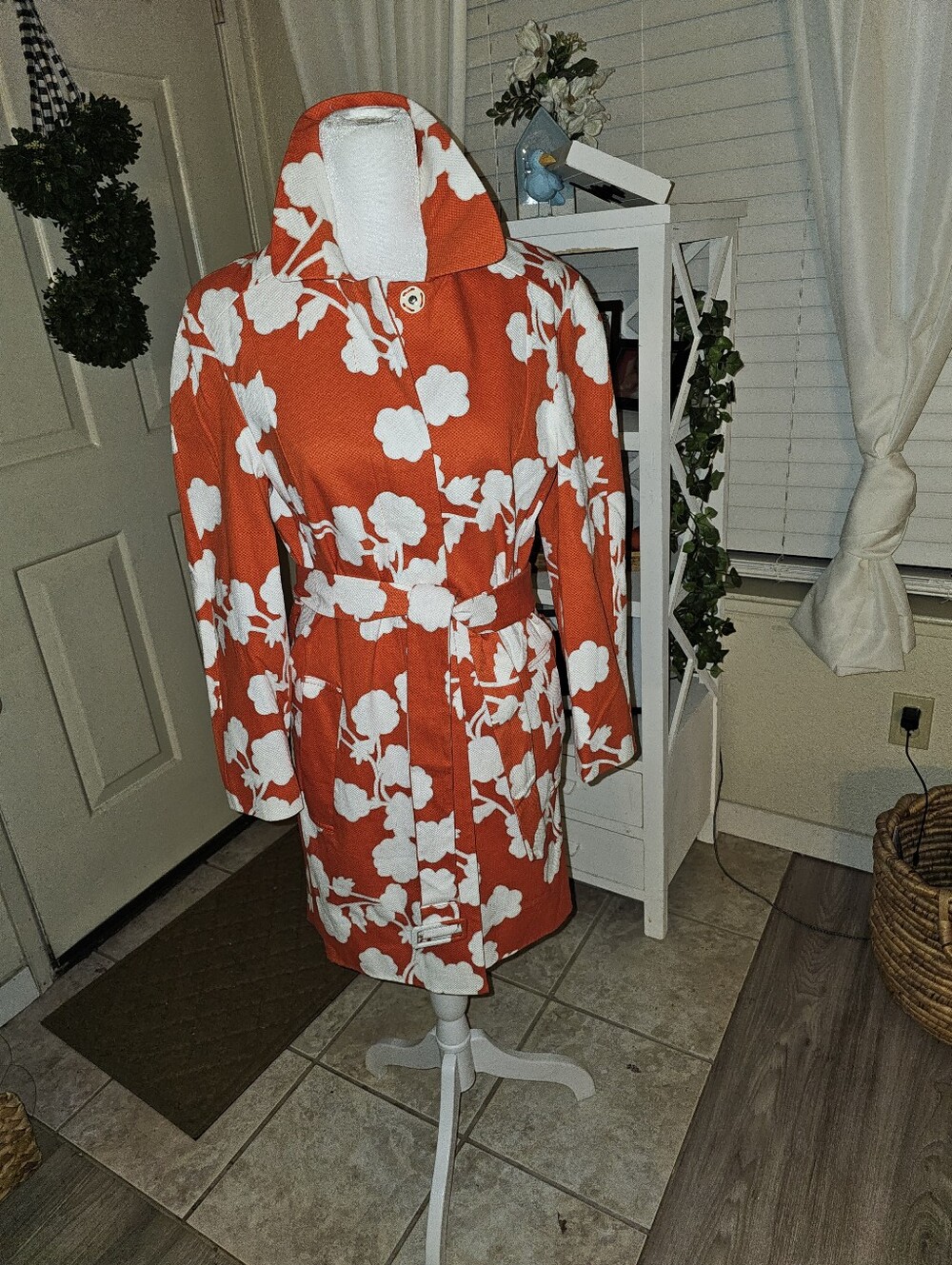 DIANE von FURSTENBERG Gorgeous Tangerine/White Pique Lennox Trench Coat Size 4